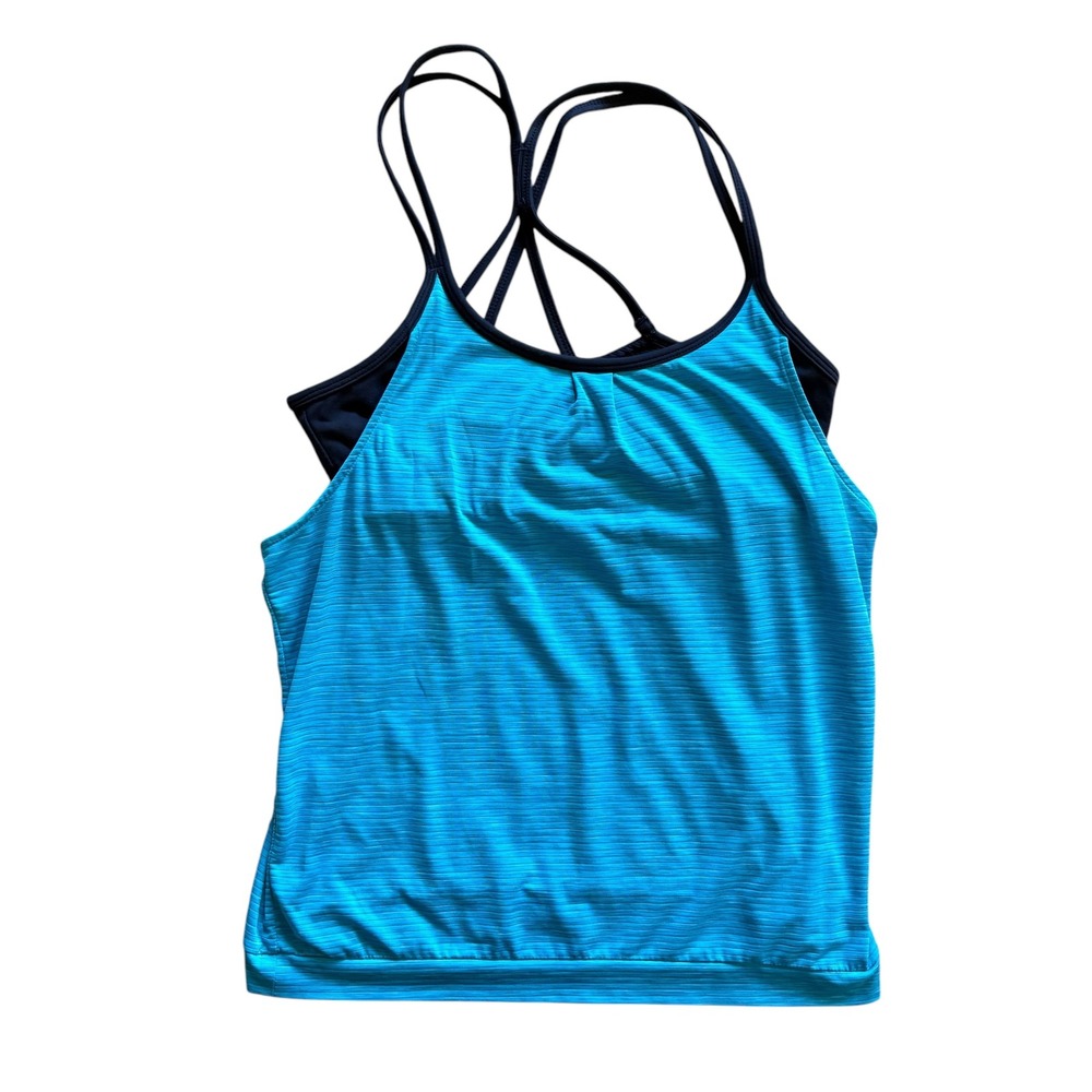 Athleta Shadow Stripe Energize Tank‎ Top Size Small Strappy Back Athletic Blue